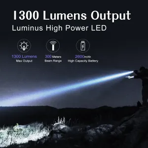 Klarus XT11R, 1300 lumens, 300m beam distance, USB-C charging, dual tail switch, 18650 battery, IPX8 waterproof rating in Kenya