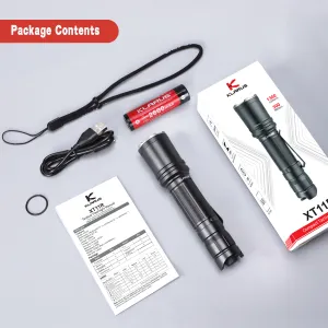 Klarus XT11R, 1300 lumens, 300m beam distance, USB-C charging, dual tail switch, 18650 battery, IPX8 waterproof rating in Kenya