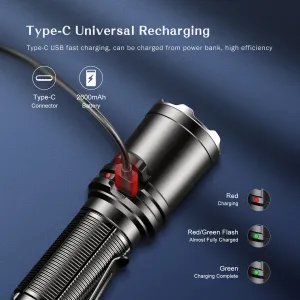 Klarus XT11R, 1300 lumens, 300m beam distance, USB-C charging, dual tail switch, 18650 battery, IPX8 waterproof rating