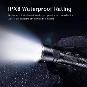 Klarus XT11R, 1300 lumens, 300m beam distance, USB-C charging, dual tail switch, 18650 battery, IPX8 waterproof rating in Kenya